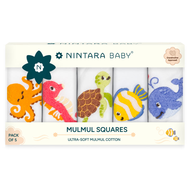 Mulmul Squares | Baby Napkins - Set of 5
