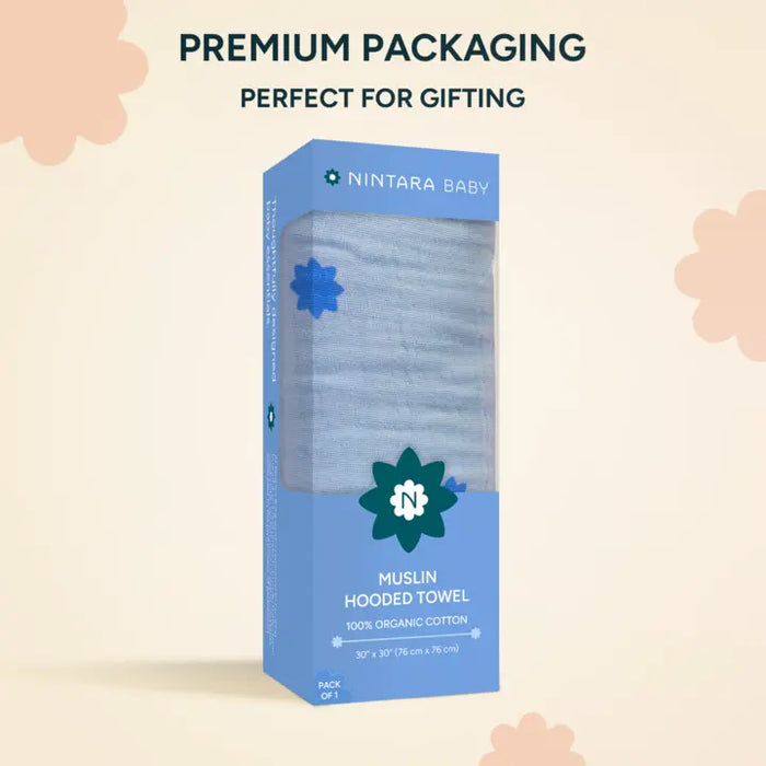 Muslin Baby Hooded Towel | Blue Stars