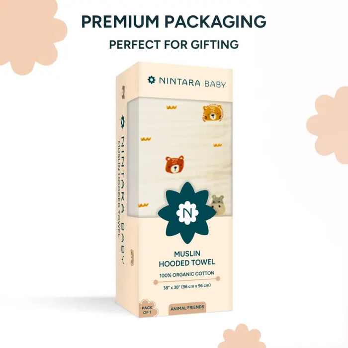 Muslin Baby Hooded Towel | Animal Friends