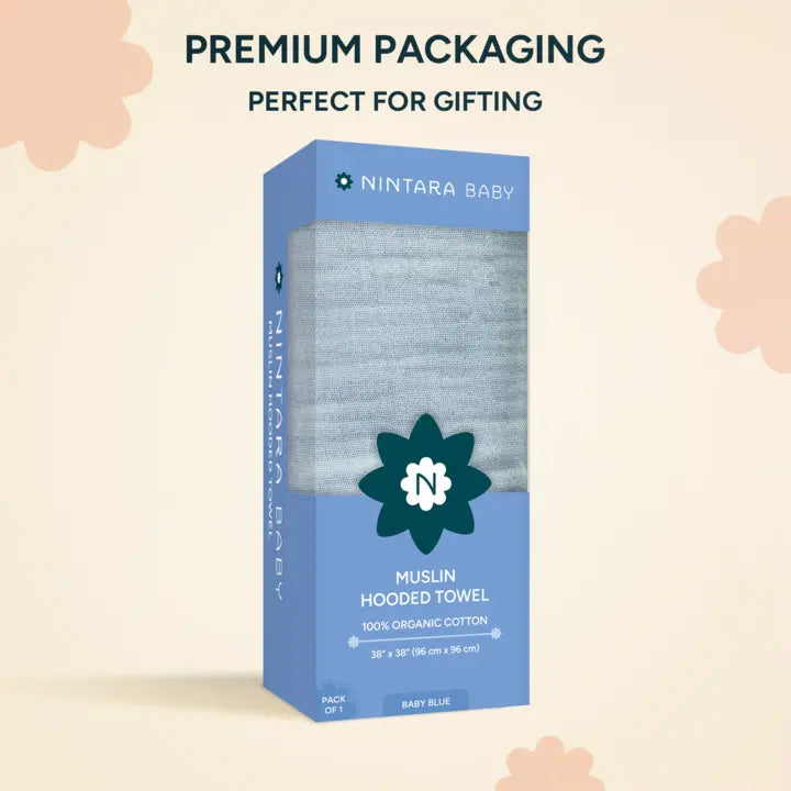 Muslin Baby Hooded Towel | Baby Blue