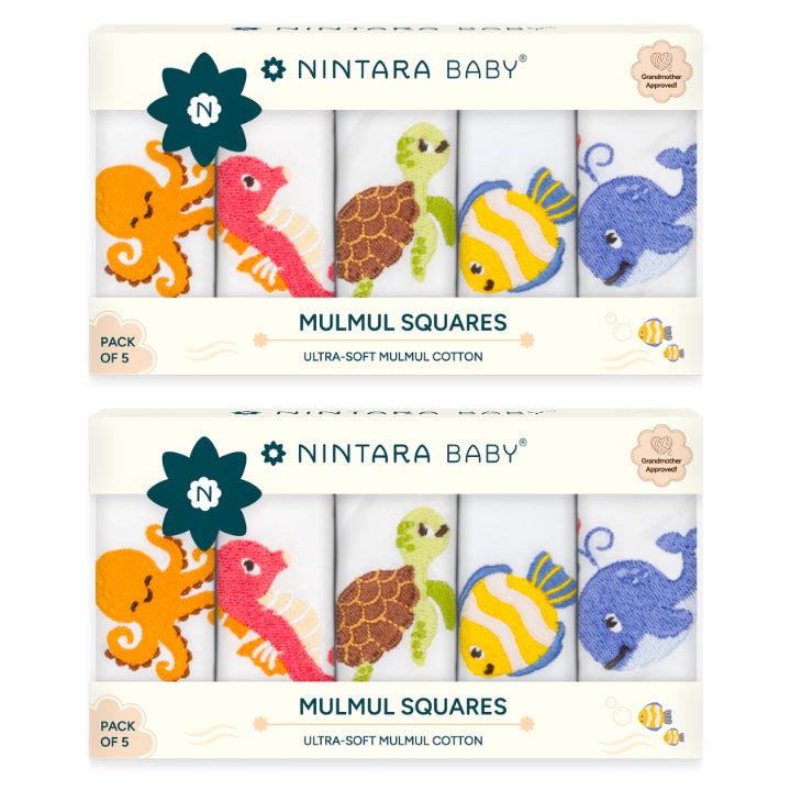 Mulmul Squares | Baby Napkins - Set of 10