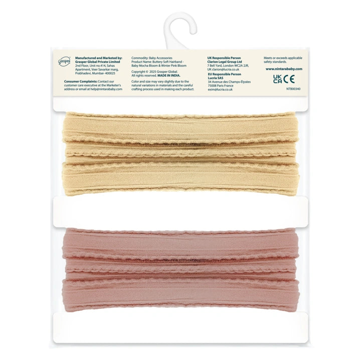Buttery Soft Baby Hairband - Set of 2 | Winter Pink Bloom + Baby Mocha Bloom