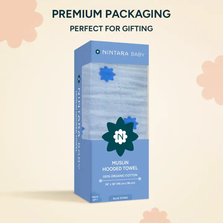 Muslin Baby Hooded Towel | Blue Stars