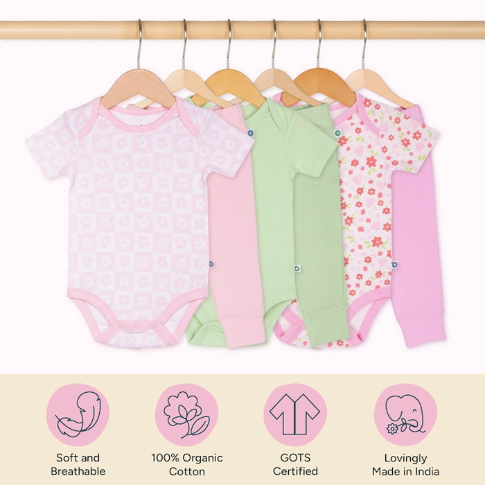 Short Bodysuits & Pants Set - Baby Bloom | Set of 3