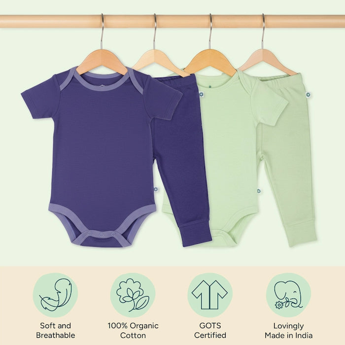Short Bodysuits & Pants Set - Simple Solids | Set of 2