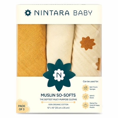Muslin So-Softs™ | Multipurpose Baby Washcloth - Set of 3 | Butterscotch