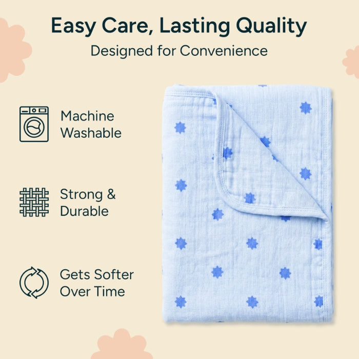 Muslin Baby Hooded Towel | Blue Stars