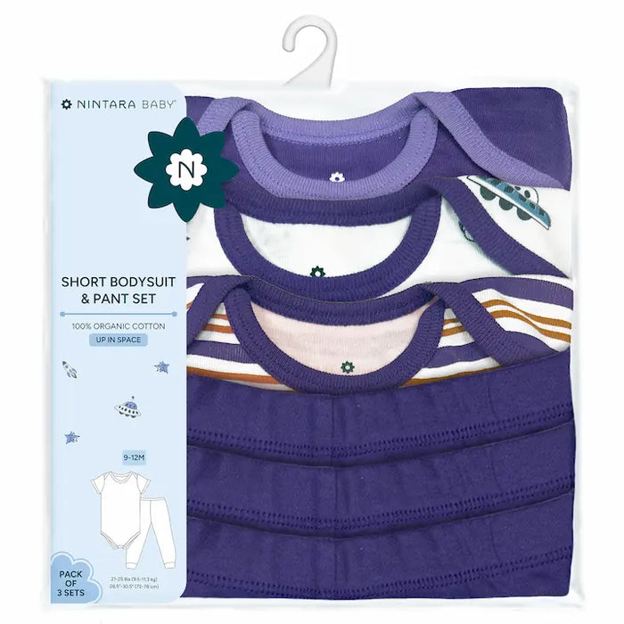 Short Bodysuits & Pants Set - Up In Space | Set of 3
