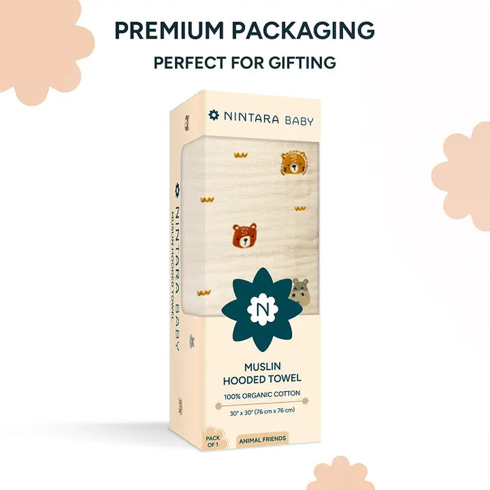Muslin Baby Hooded Towel | Animal Friends