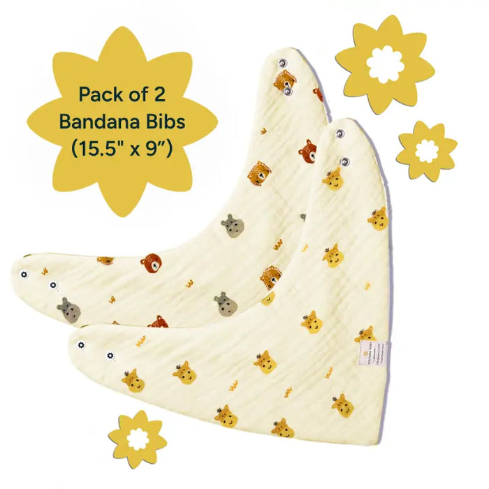 Baby Bandana Bibs - Set of 2 | Animal Friends Pack
