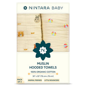Muslin Baby Hooded Towel - Set of 2 | Animal Friends + Little Bouncers