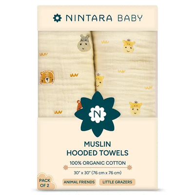 Muslin Baby Hooded Towel - Set of 2 | Animal Friends + Little Grazers