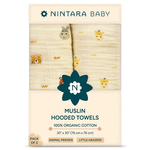 Muslin Baby Hooded Towel - Set of 2 | Animal Friends + Little Grazers