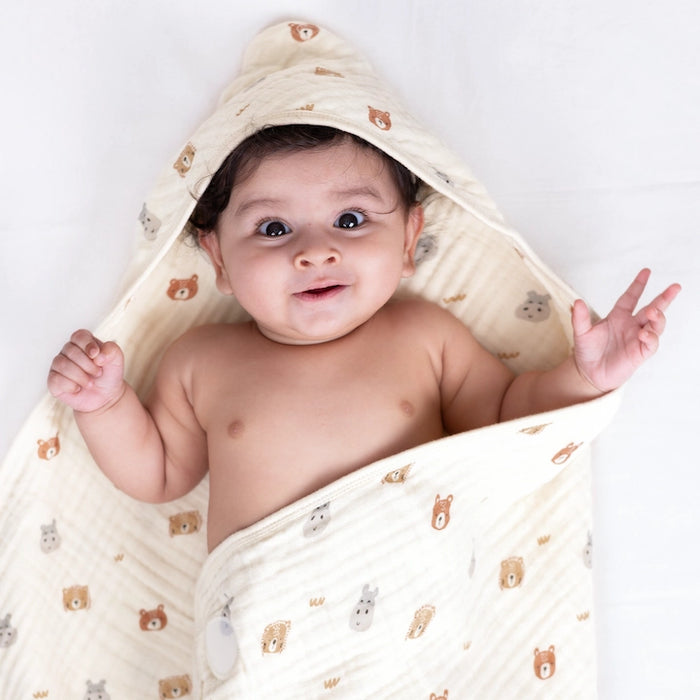 Muslin Baby Hooded Towel | Animal Friends
