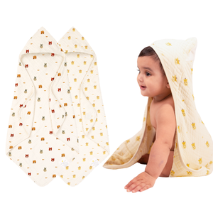 Muslin Baby Hooded Towel - Set of 2 | Animal Friends + Little Grazers
