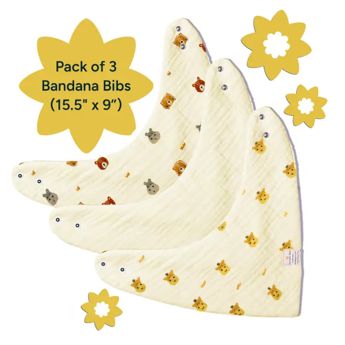 Baby Bandana Bibs - Set of 3 | Animal Friends Pack