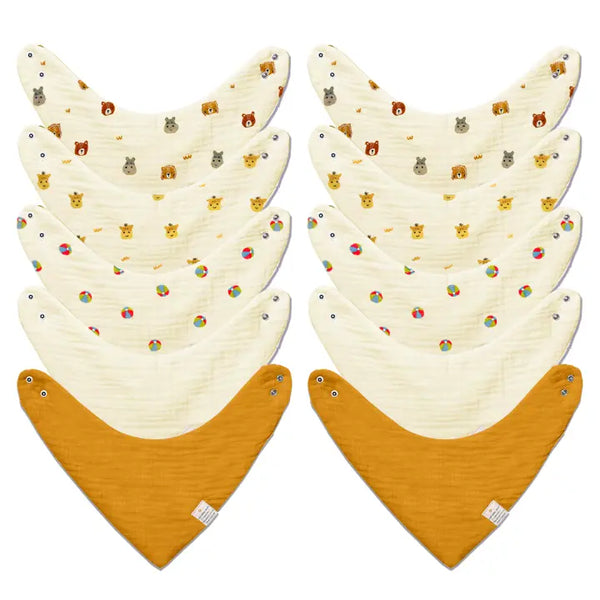 Baby Bandana Bibs - Set of 10 | Animal Friends Pack