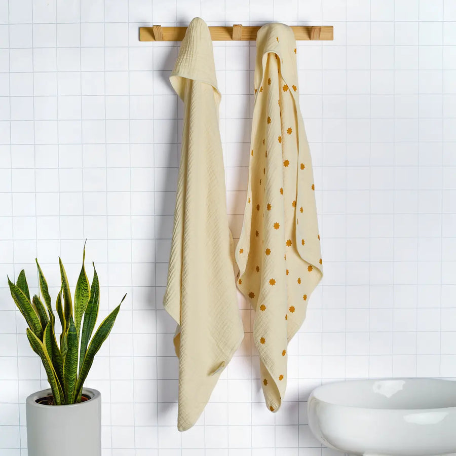 Baby Hooded Towel - Set of 2 | Warm White + Stars Set