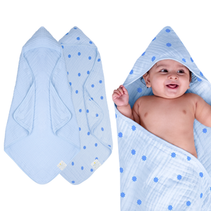 Muslin Baby Hooded Towel - Set of 2 | Blue Pack