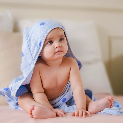 Muslin Baby Hooded Towel | Blue Stars