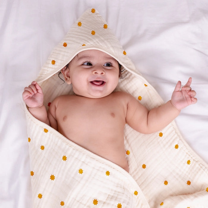 Muslin Baby Hooded Towel | Butterscotch Stars