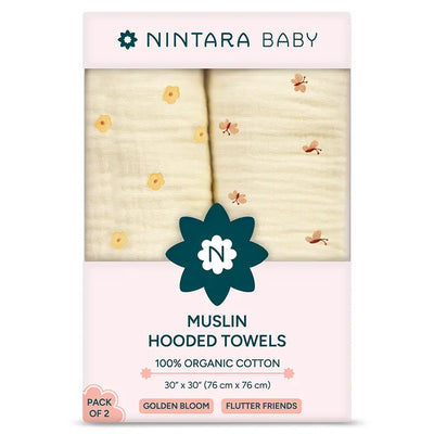 Muslin Baby Hooded Towel - Set of 2 | Golden Bloom + Flutter Friends