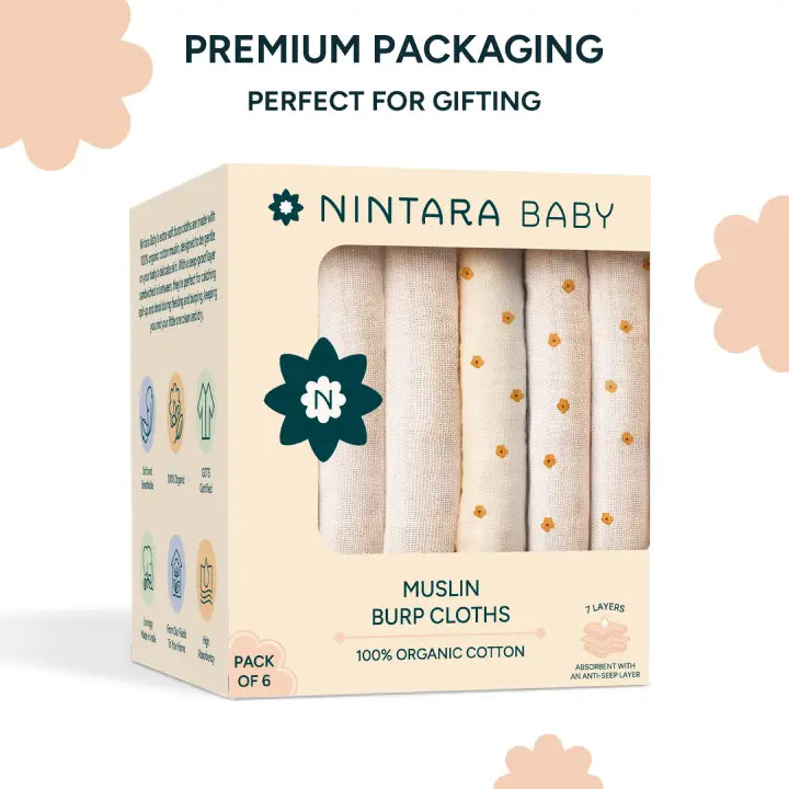 Baby Burp Cloths - Set of 6 | Golden Bloom