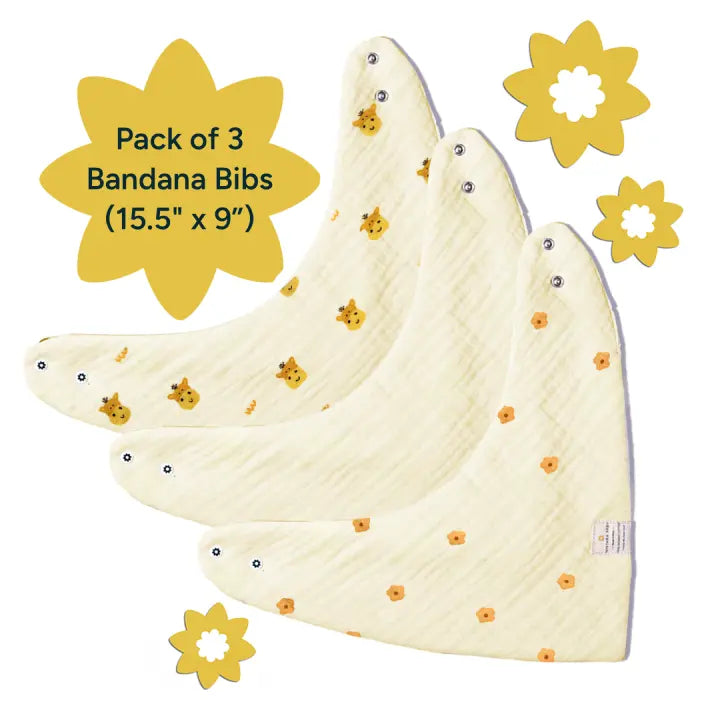 Baby Bandana Bibs - Set of 3 | Golden Bloom Pack