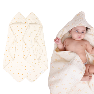 Muslin Baby Hooded Towel - Set of 2 | Under The Rainbow + Golden Bloom