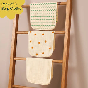 Baby Burp Cloths - Set of 3 | Mustard Green Pack
