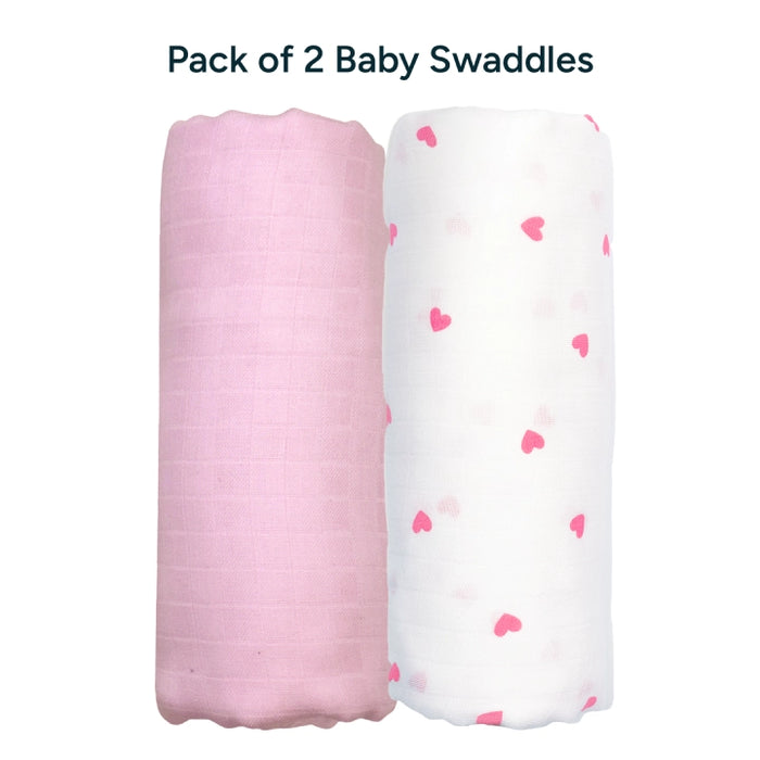 Baby Swaddle Extra Large Set of 2 | Pink Hearts
