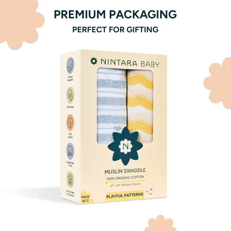 Muslin Baby Swaddle - Extra-Large - Set of 2 | Playful Patterns