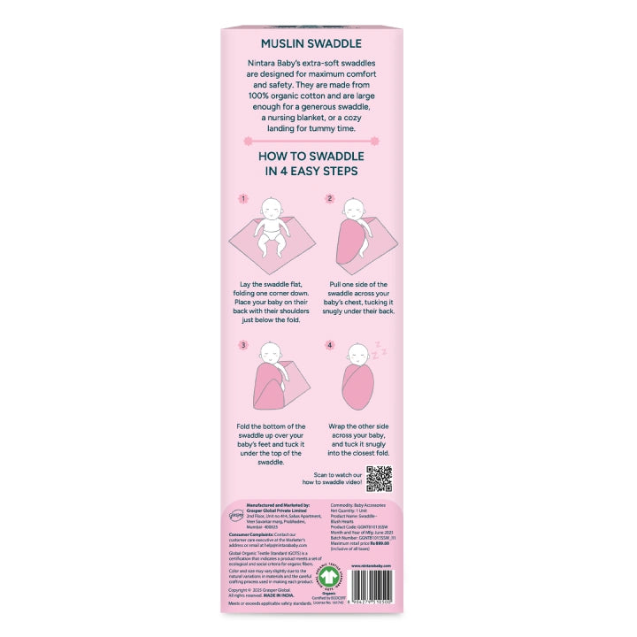 Baby Swaddle Extra Large | Blush Hearts