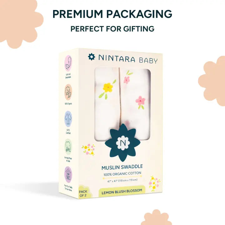 Muslin Baby Swaddle - Extra-Large - Set of 2 | Lemon Blush Blossom