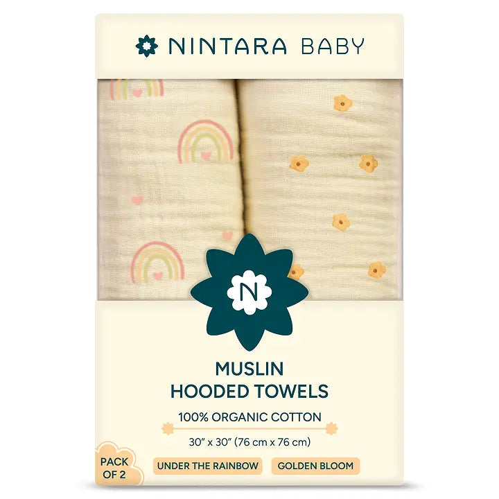 Buy Nintara Baby Hooded Towel Set Of 2 - Under The Rainbow, Golden Bloom | Baby Bath Towels Online