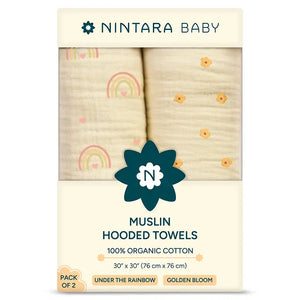 Muslin Baby Hooded Towel - Set of 2 | Under The Rainbow + Golden Bloom