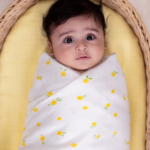 Muslin Baby Swaddle - Extra-Large | Yellow Blossom