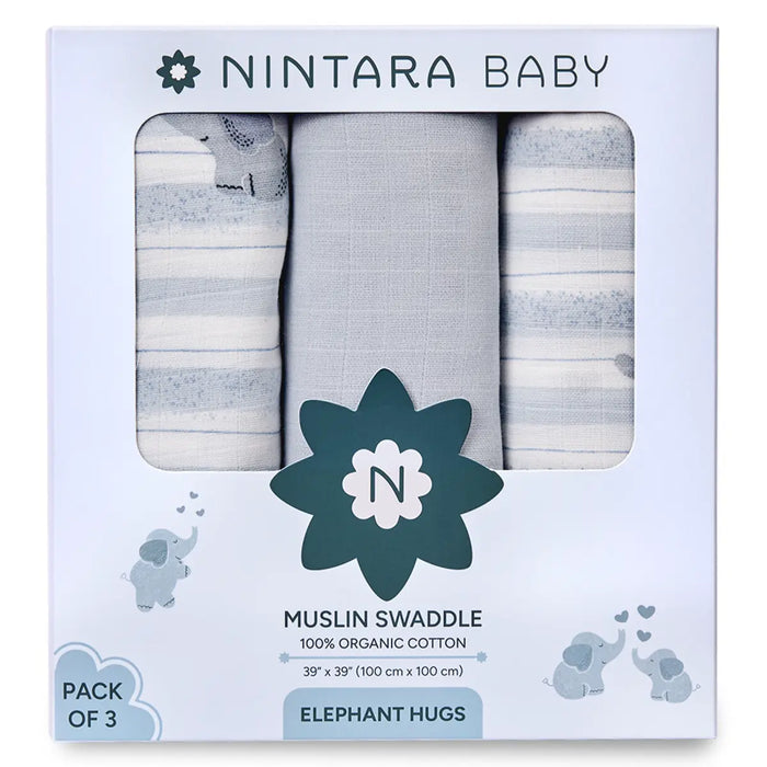 Baby Swaddle Blanket Large Set of 3 | Elephant Hugs